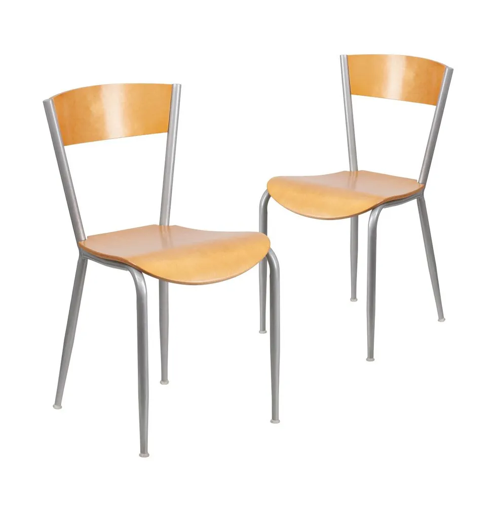 Emma+Oliver 2 Pack Silver Metal Restaurant Chair