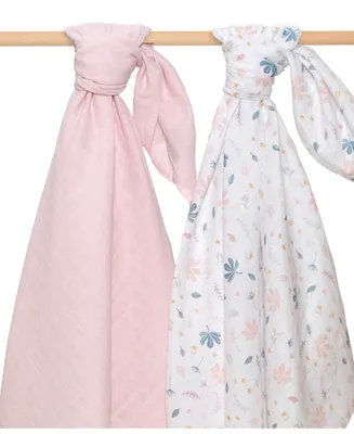 Living Textiles Baby Girls Floral Muslin Swaddle Blankets, Pack of 2