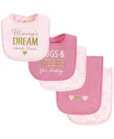 Hudson Baby Infant Girl Cotton Terry Bib and Burp Cloth Set, Mom Dad Dream, One Size