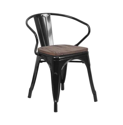 Emma+Oliver Metal Chair With Wood Seat And Arms