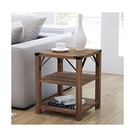 Merrick Lane Green River Modern Farmhouse Engineered Wood End Table With Two Tiered Shelving And Powder Coated Steel Accents