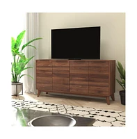 Emma+Oliver Beverly Mid-Century Modern Wooden Buffet With Soft Close Doors, Shelving And Sleek Tapered Legs With Protective Floor Glides