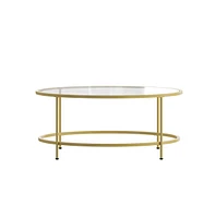 Merrick Lane Newbury Glass Coffee Table With Round Matte Frame And Vertical Legs