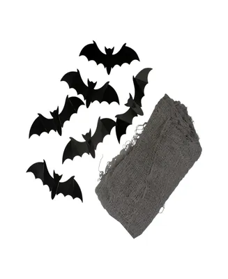 9.75' Gauze and Bats Halloween Decoration Kit, 7-Piece