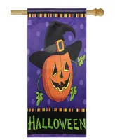 Happy Halloween Pumpkin in A Witch Hat Outdoor House Flag, 28" x 40"