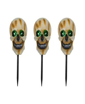 Set of 3 Lighted Skeleton Head Halloween Pathway Markers with Sound