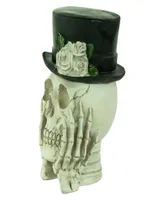 9" Skull with Top Hat and Roses Halloween Decoration