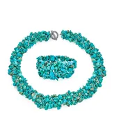 Bling Jewelry Large Natural Stones Cluster Multi Strand Collar Necklace & Stretch Bracelet Set