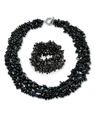 Bling Jewelry Large Natural Stones Cluster Multi Strand Collar Necklace & Stretch Bracelet Set