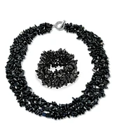 Bling Jewelry Large Natural Stones Cluster Multi Strand Collar Necklace & Stretch Bracelet Set