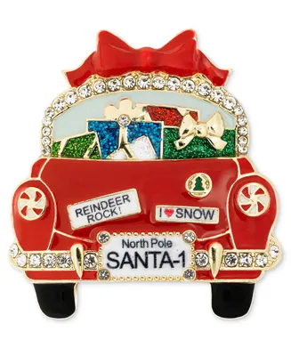 Holiday Lane Gold-Tone Crystal & Glitter Gift Car Pin, Created for Macy's