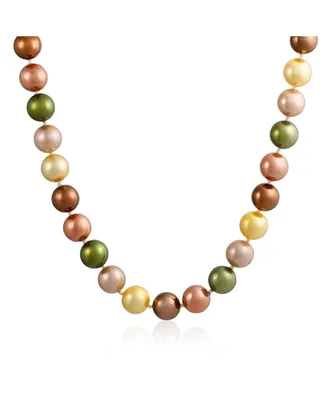 Bling Jewelry Classic Smooth Golden Pink Brown Green Multicolor Hand Knotted Simulated Pearl Strand Necklace For Women 10MM 18 Inch