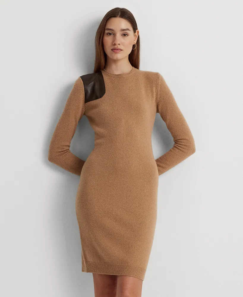 Lauren Ralph Lauren Women's Faux-Leather-Trim Wool-Cashmere Dress