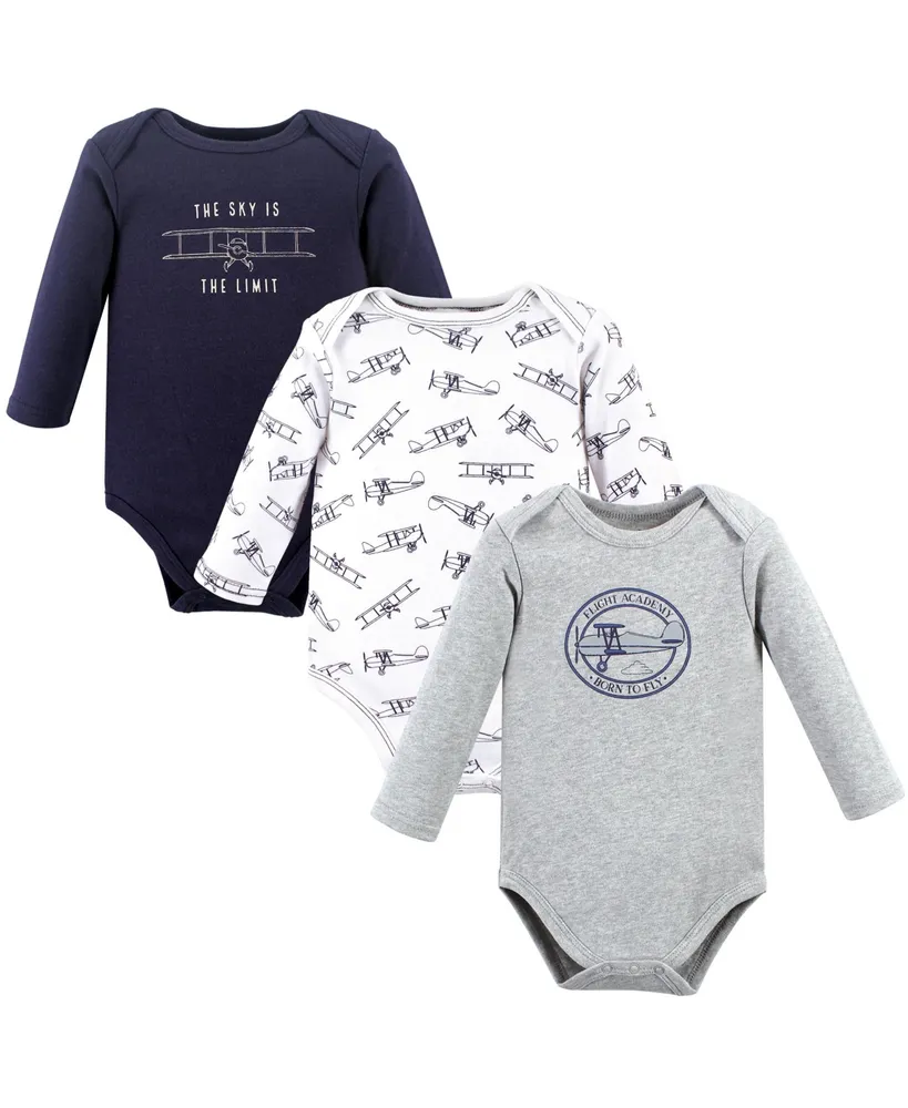 Hudson Baby Boys Cotton Long-Sleeve Bodysuits, Aviation