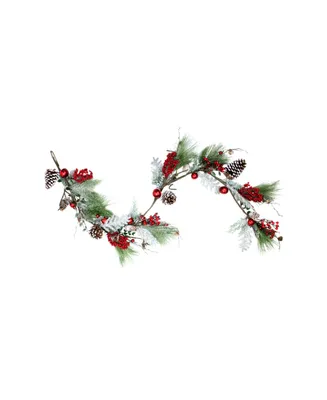 5.5' x 7" Frosted and Flocked Berries Christmas Garland - Unlit