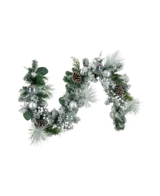 6' Flocked Pine Artificial Christmas Garland with Iridescent Ornaments Unlit