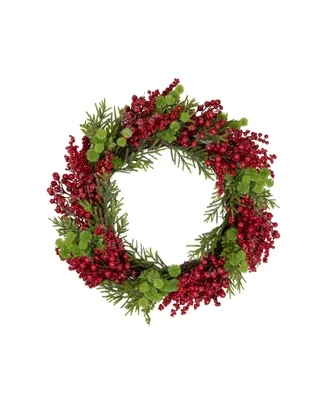 Berry and Frosted Pine Christmas Wreath 28" Unlit