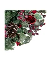 Frosted Long Needle Pine and Ornaments Artificial Christmas Wreath 32"