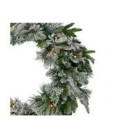 Pre-Lit Flocked Rosemary Emerald Angel Pine Artificial Christmas Wreath - 30" Clear Led Lights