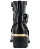 Journee Collection Women's Elley Buckle Strap Block Heel Booties