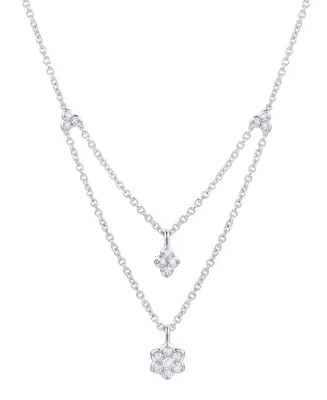 Diamond Flower Layered Pendant Necklace (1/3 ct. t.w.) in Sterling Silver, 16" + 2" extender