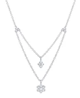 Diamond Flower Layered Pendant Necklace (1/3 ct. t.w.) in Sterling Silver, 16" + 2" extender