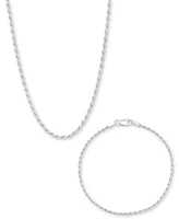 Italian Silver 2-Pc. Set Polished Rope Link Collar Necklace & Matching Bracelet