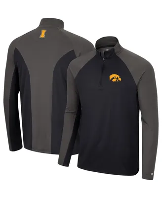 Men's Colosseum Black, Charcoal Iowa Hawkeyes Two Yutes Raglan Quarter-Zip Windshirt