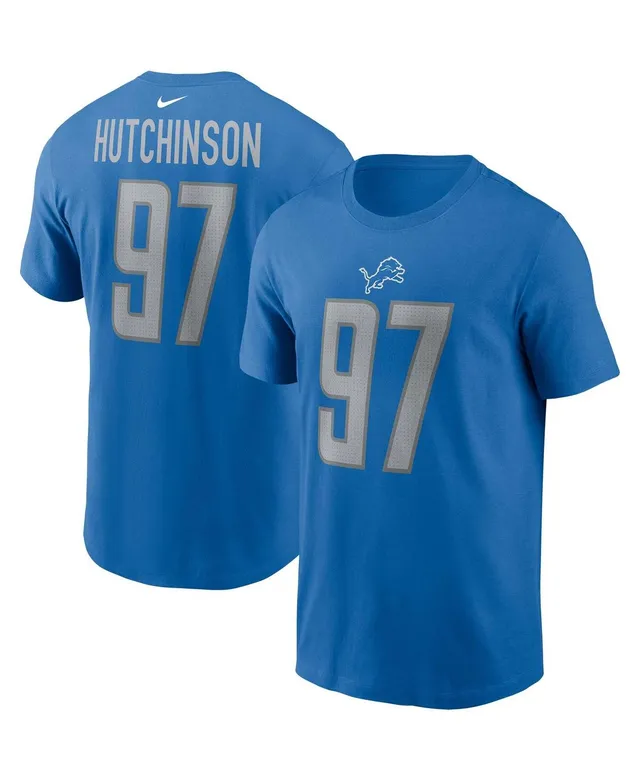 Women's Majestic Threads Aidan Hutchinson Blue Detroit Lions Name & Number  Raglan 3/4 Sleeve T-Shirt