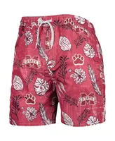 Men's Wes & Willy Maroon Mississippi State Bulldogs Vintage-Like Floral Swim Trunks