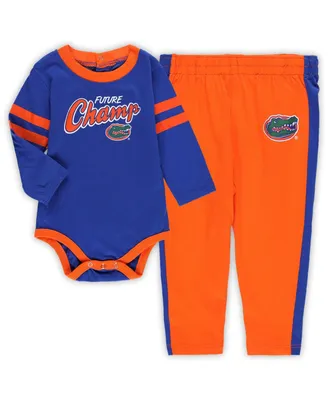 Newborn and Infant Boys Girls Royal, Orange Florida Gators Little Kicker Long Sleeve Bodysuit Sweatpants Set