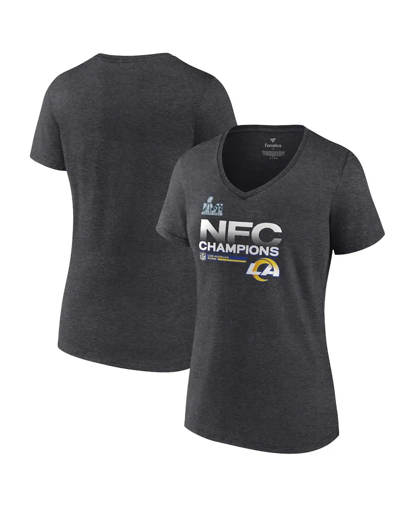 Women's Fanatics Heathered Charcoal Los Angeles Rams 2021 Nfc Champions Locker Room Trophy Collection V-Neck T-shirt