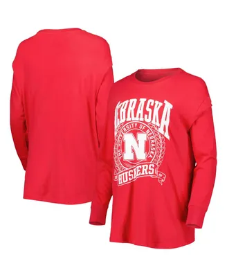 Women's Pressbox Scarlet Nebraska Huskers Big Country Laurels Long Sleeve T-shirt