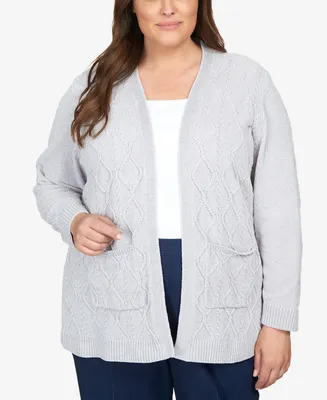 Alfred Dunner Plus Size Classics Chenille Long Open Cardigan Sweater