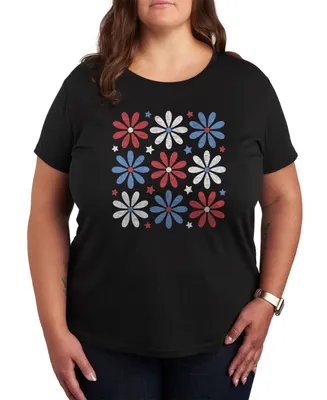 Hybrid Apparel Trendy Plus Flower Grid Graphic T-shirt