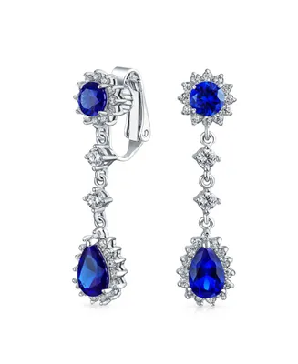 Bling Jewelry Statement Teardrop Pave Crown Halo Cubic Zirconia Cz Dangle Chandelier Clip On Earrings For Women Non-Pierced