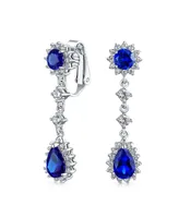 Bling Jewelry Statement Teardrop Pave Crown Halo Cubic Zirconia Cz Dangle Chandelier Clip On Earrings For Women