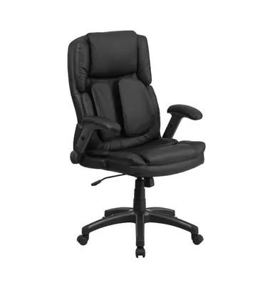 Emma+Oliver Extreme Comfort High Back Leather Executive Swivel Ergonomic Office Chair With Flip-Up Arms