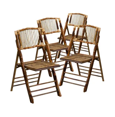 Emma+Oliver 4 Pack Bamboo Folding Chair