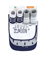 Yoga Sprout Baby Boy Cotton Bibs and Socks, Moon, One Size