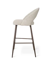 Glitzhome Set of 2 Fabric, Leatherette Bar Stool with Tapered Metal Legs