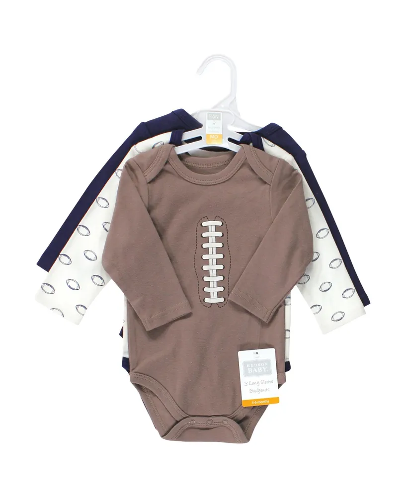 Hudson Baby Boys Cotton Long-Sleeve Bodysuits, Football Mvp, 3-Pack