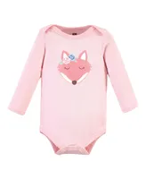 Hudson Baby Girls Cotton Long-Sleeve Bodysuits Fox, 0-3 Months