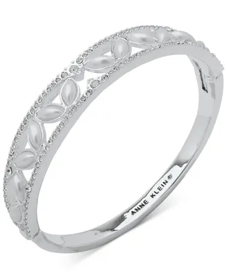 Anne Klein Silver-Tone Imitation Pearl Crystal Navette Hinge Bracelet