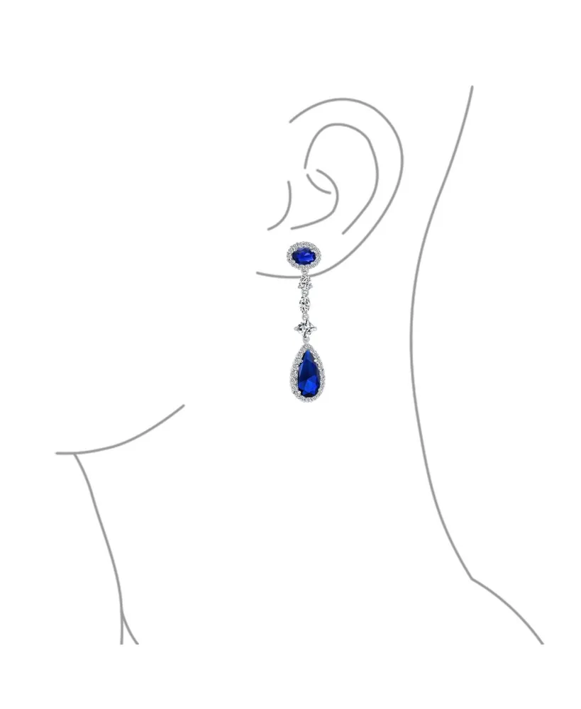Bling Jewelry Wedding Simulated Royal Blue Sapphire Cubic Zirconia Halo Long Pear Solitaire Teardrop Cz Statement Dangle Chandelier Earrings Pageant B