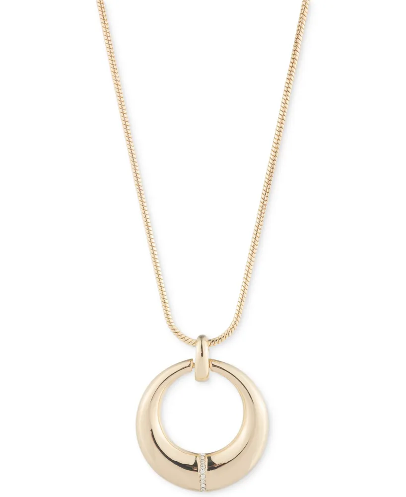 Lauren Ralph Lauren Gold-Tone Pave Sculpted Circle Pendant Necklace, 16" + 3" extender