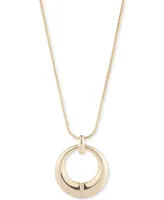 Lauren Ralph Lauren Gold-Tone Pave Sculpted Circle Pendant Necklace, 16" + 3" extender