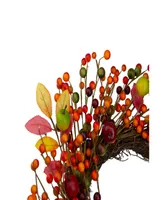 Berries and Apples Foliage Twig Artificial Thanksgiving Wreath - 18" Unlit