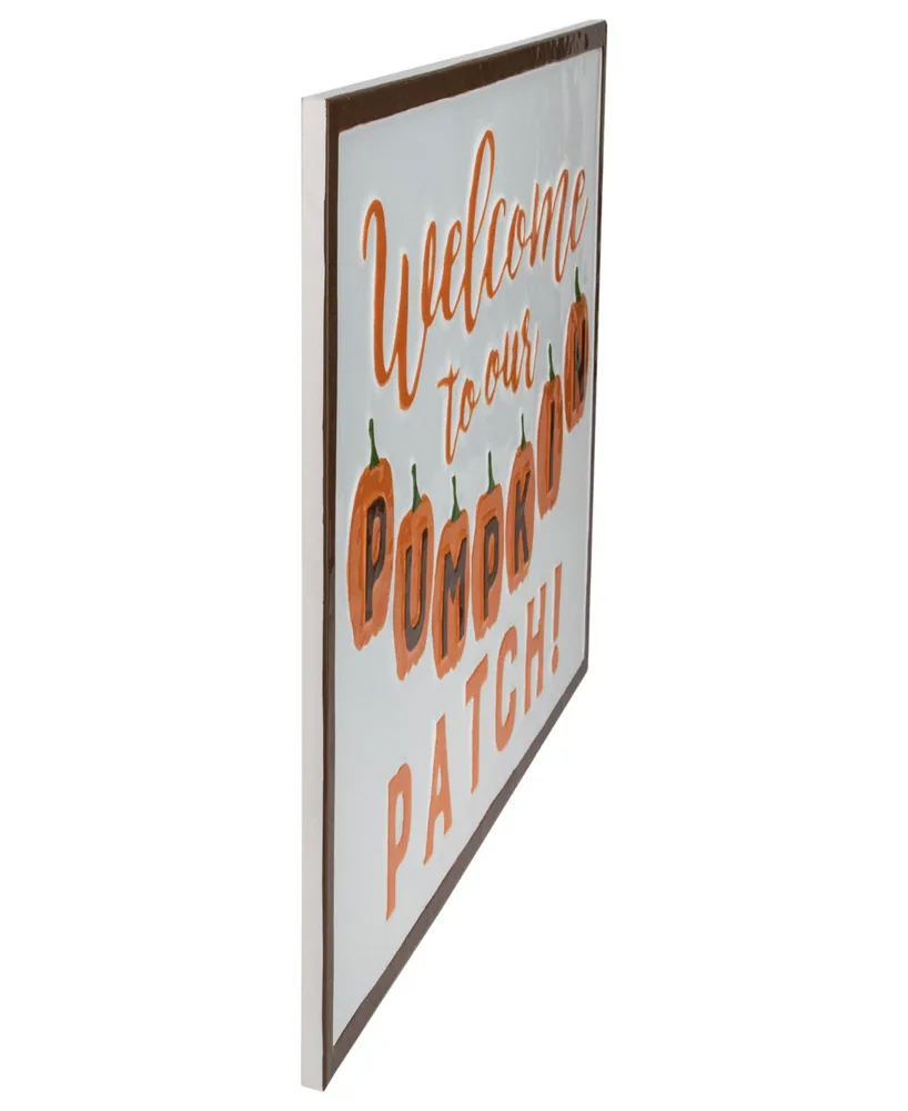 20.25" Orange and White Welcome to our Pumpkin Patch Autumn Metal Wall Decor