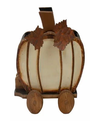 10.5" Fall Harvest Wooden Pumpkin Cart Tabletop Decoration